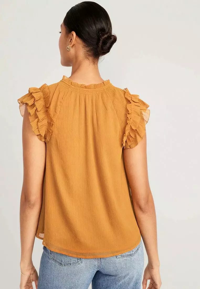 Ruffle-Trim Smocked Top For Women