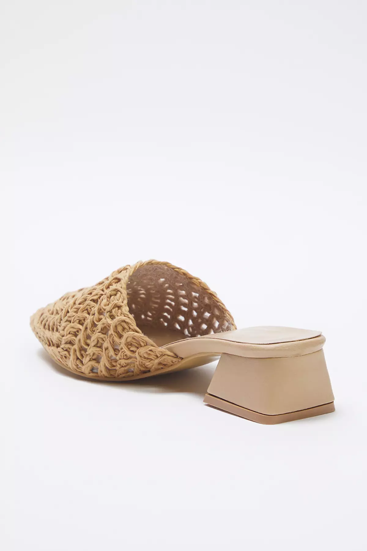 Camel Knitted Women's Mule Short Block Heeled Closed Front Slippers Takss25To00060