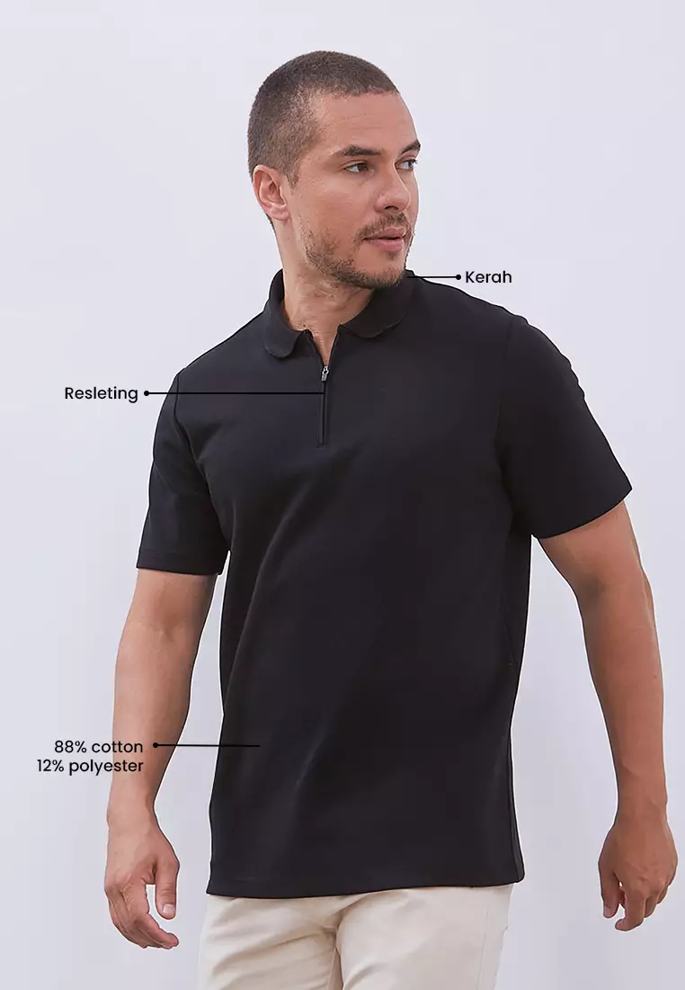 MANZONE - Polo Shirt Lengan Pendek Pria Grim 3 Slim Fit - Black Warna Black