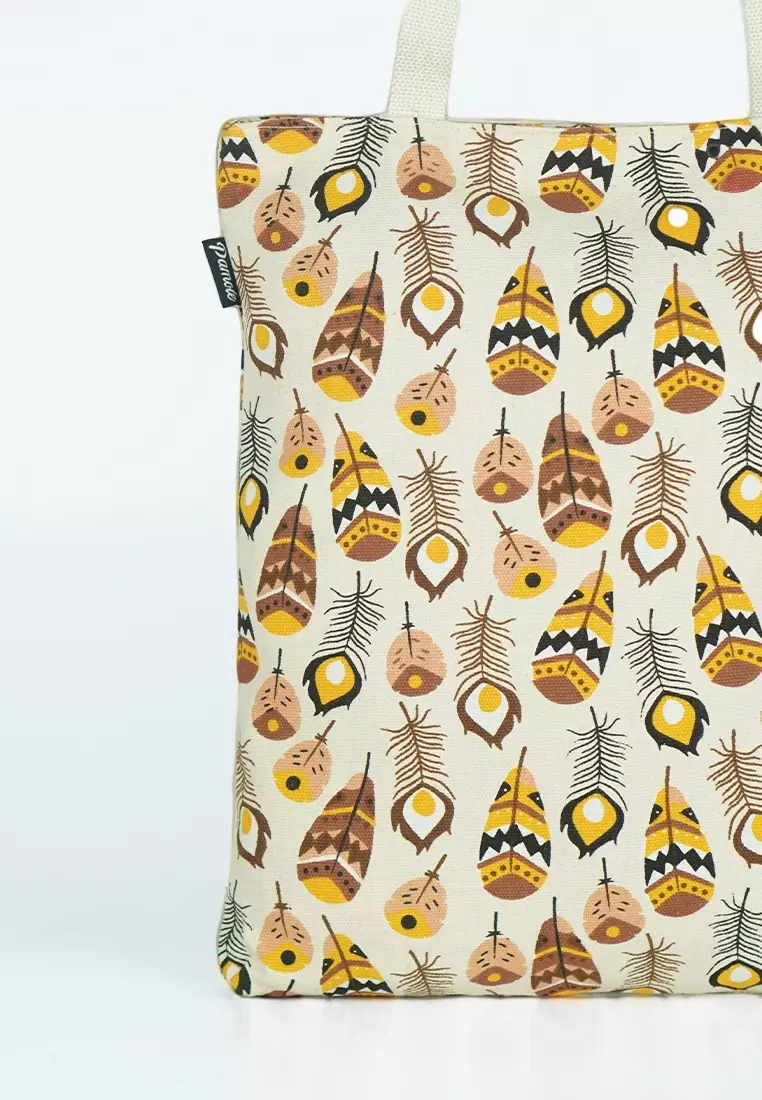 Tote Bag Bahan Kanvas Penutup Resleting Motif Bulu