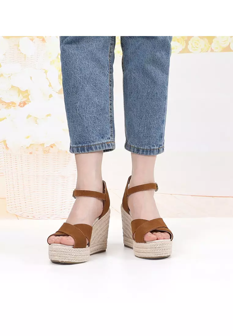 11CM Cow Suede Cross Strap Wedge Sandals HB2024128648