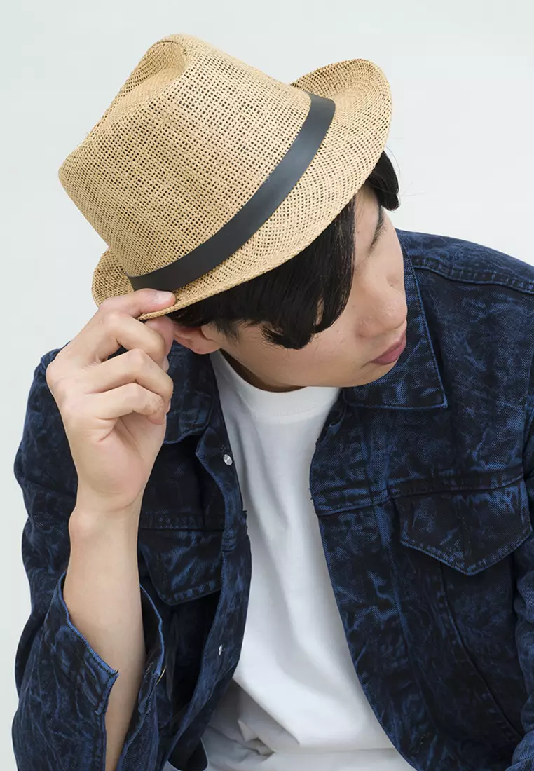 Topi fedora cowboy hat fedora ratan belt brown houseofcuff