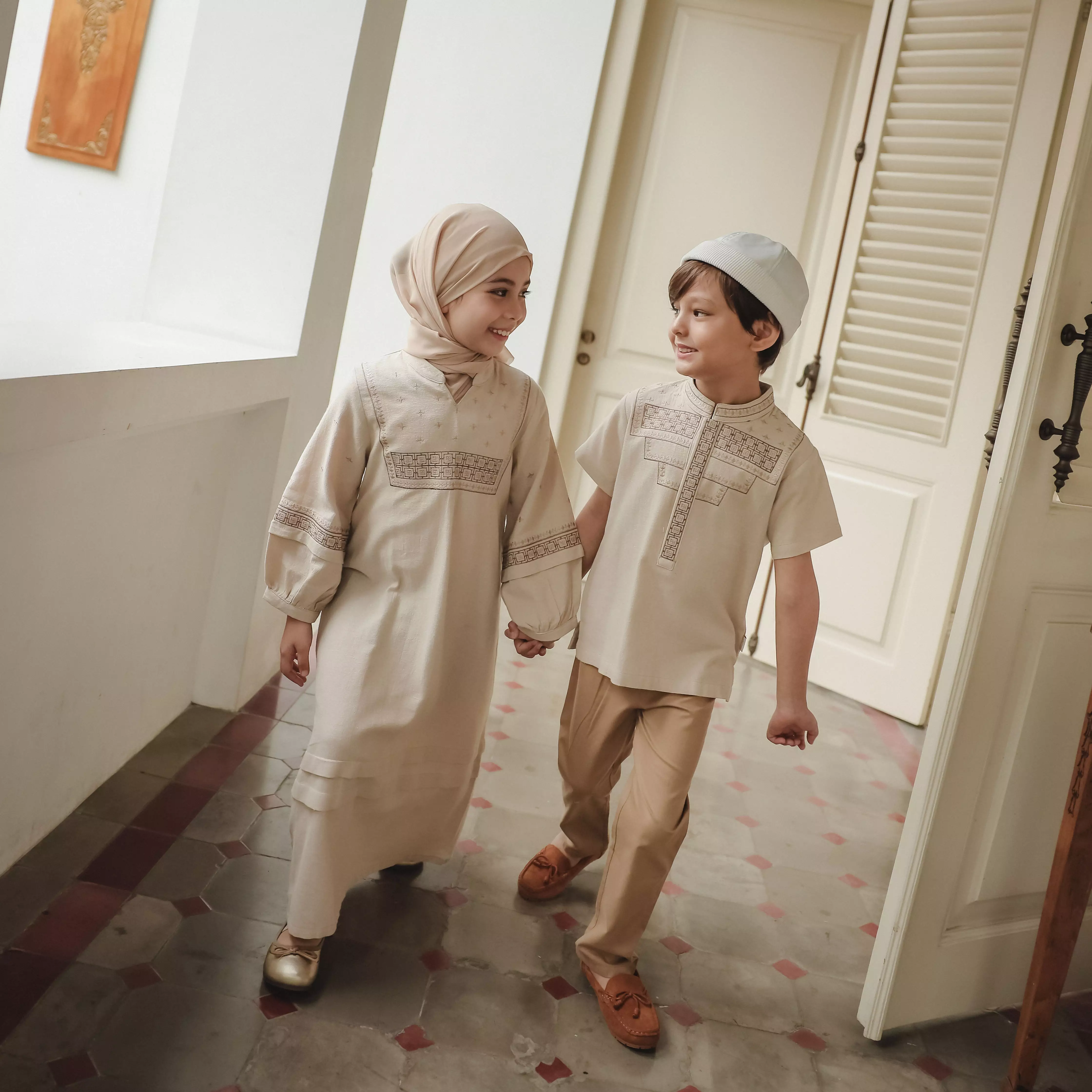 Pito Dito Girl Rafsan Gamis Dress Anak Coklat Muda