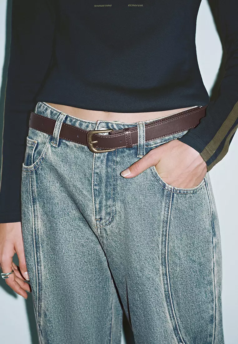 UR春季新款女装复古解构设计感腰带牛仔长裤UYV850002