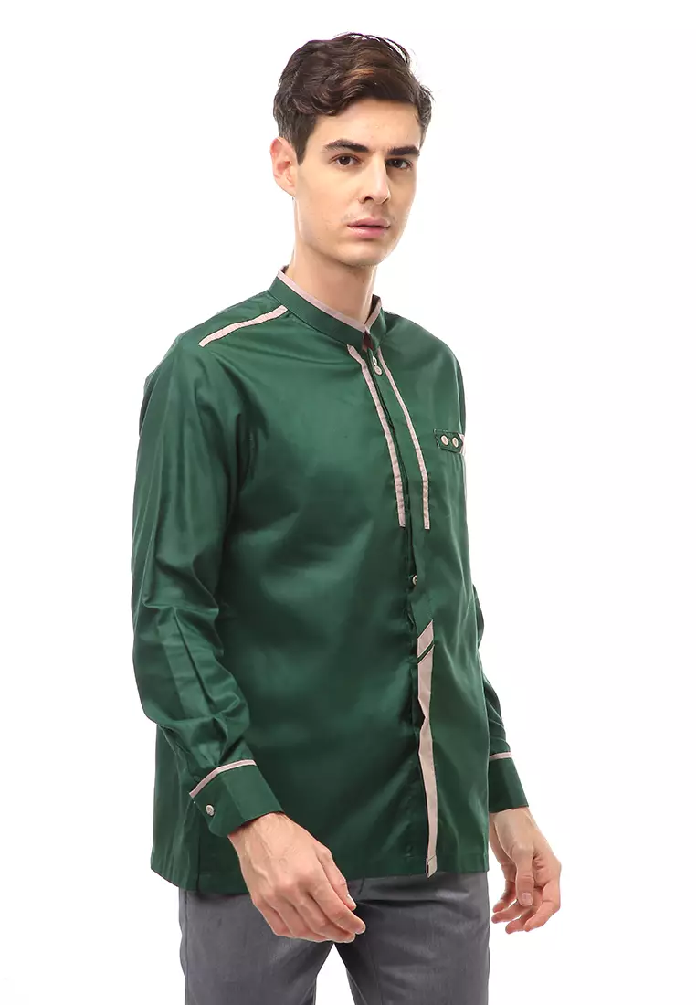 Dwan Atasan Formal Pria Kemeja Koko Khatulistiwa Motive Long Sleeve Material Cotton ORIGINAL - Green