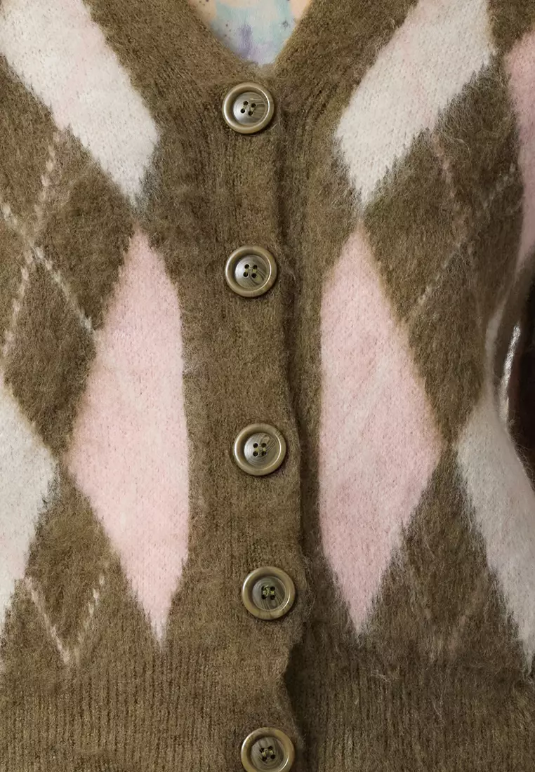Khaki Soft Texture Plaid Patterned Knitwear Cardigan TWOAW25HI00276