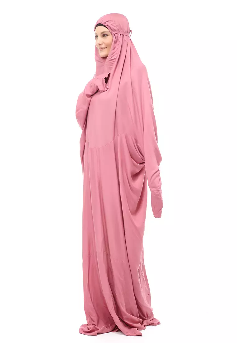 Karina Mukena Terusan Simple Muslimah Wanita Motif Polos Relaxed Fit - Peach
