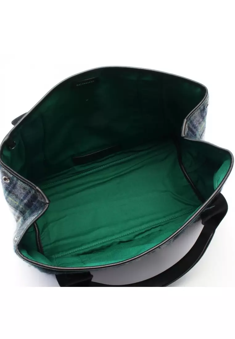 Pre-Loved BALENCIAGA NAVY CABAS S navy hippopotamus Handbag tote bag wool leather green black multicolor
