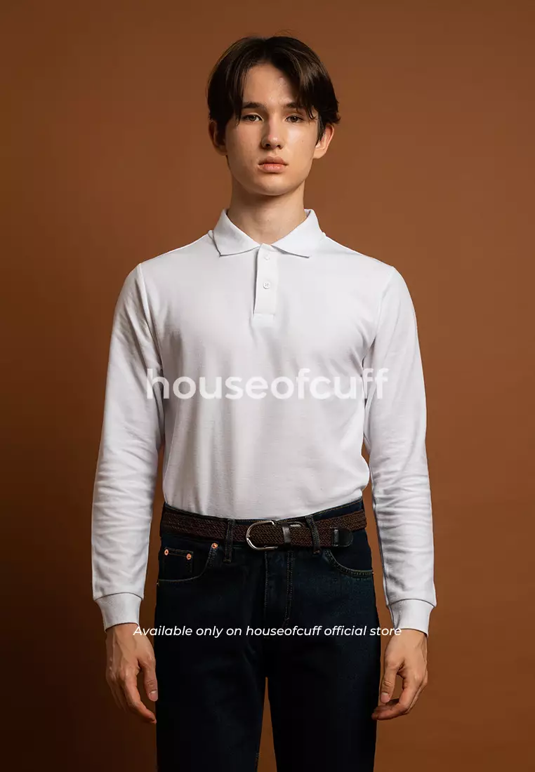Houseofcuff polo shirt kaos kerah polo lengan panjang slim fit Putih