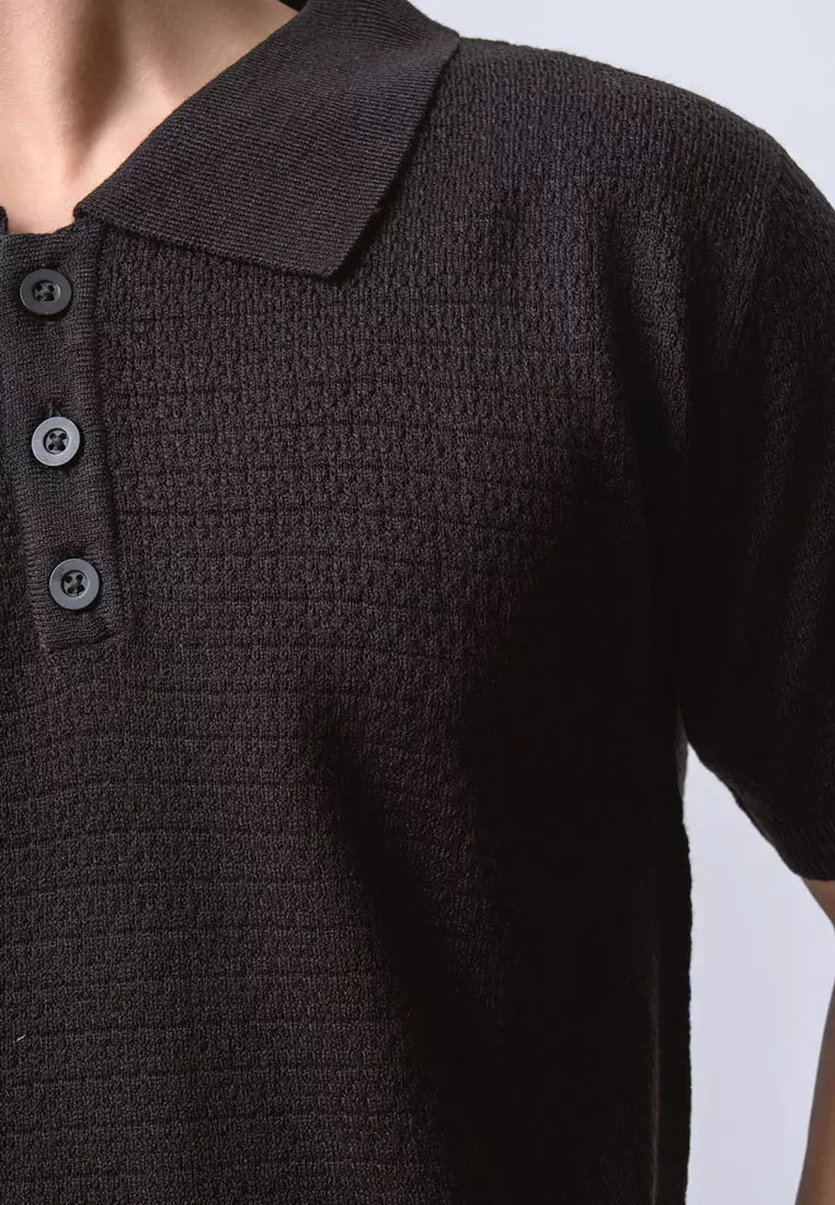Polo Shirts Textured Knitted Black