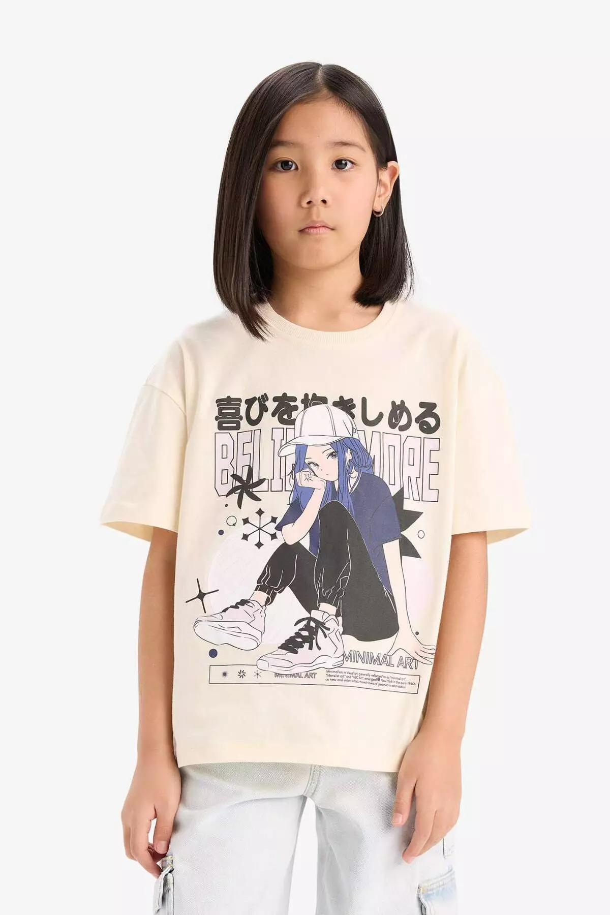 Girl's Oversize Wide Fit Crew Neck Printed Short Sleeve T-Shirt E0356A825Sm