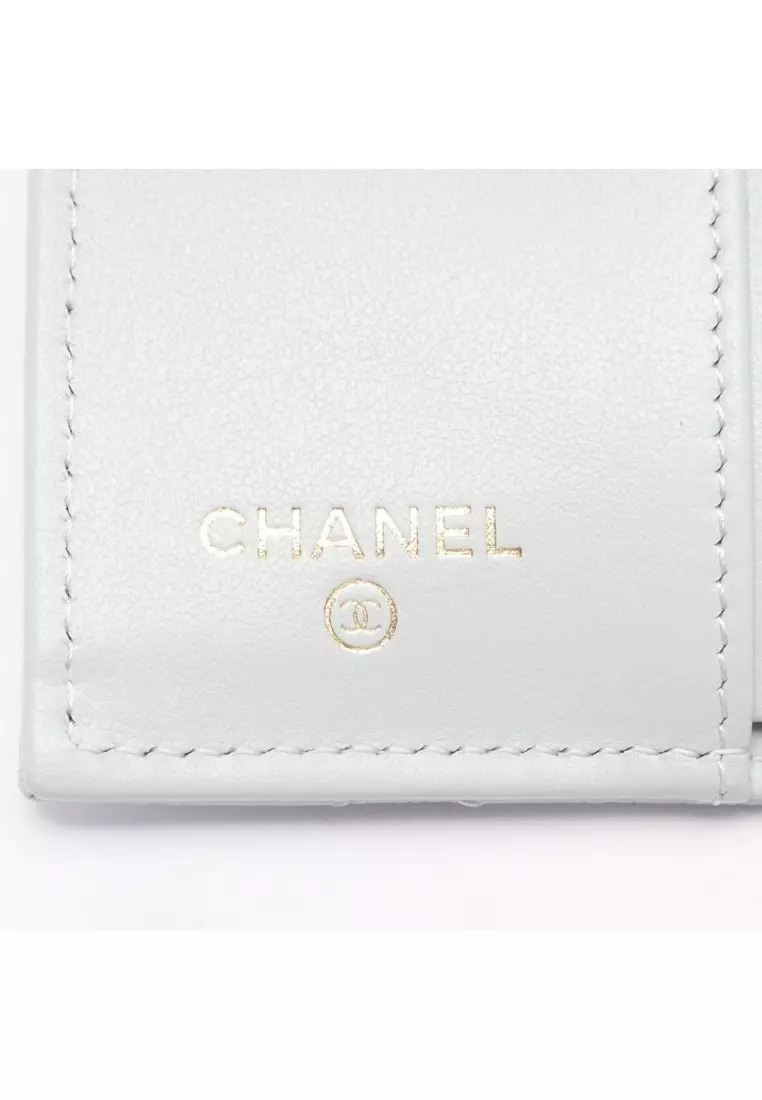 Pre-Loved Chanel classic Small flap wallet matelasse trifold wallet compact wallet Caviar skin Light blue gold hardware