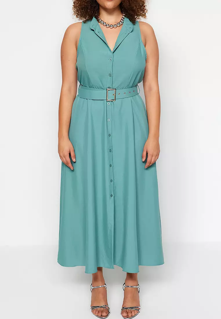 Plus Size Belted Midi Shirt Dress