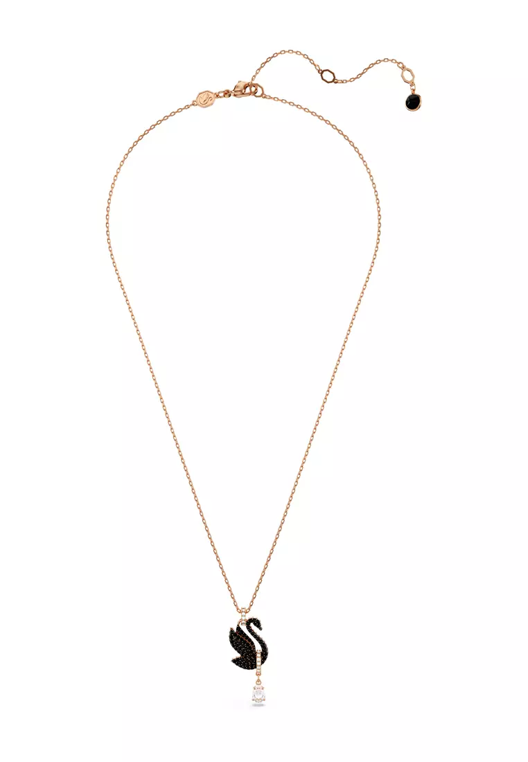 Swarovski Swan pendant, Swan, Black, Rose gold-tone plated