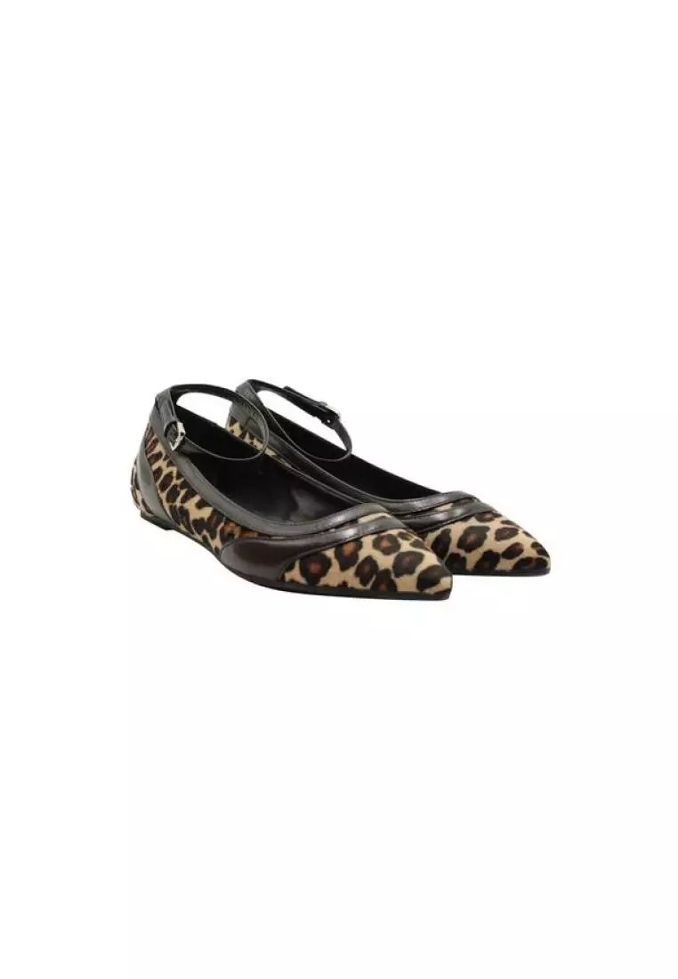Leopard ballet flats with ankle strap on sale