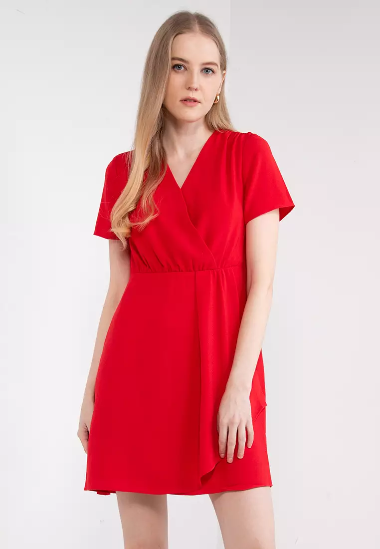 Red wrap mini on sale dress