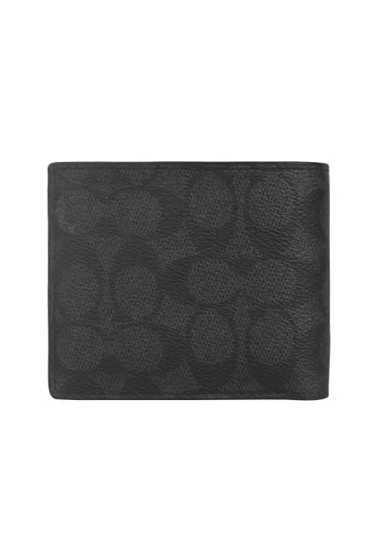 3-in-1 Wallet In Signature Canvas Charcoal Black CW380CQBK