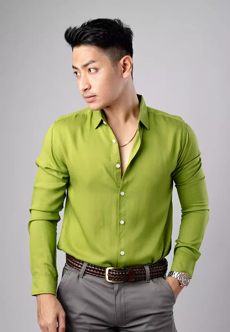 Viscose Olive Green Casual Shirt