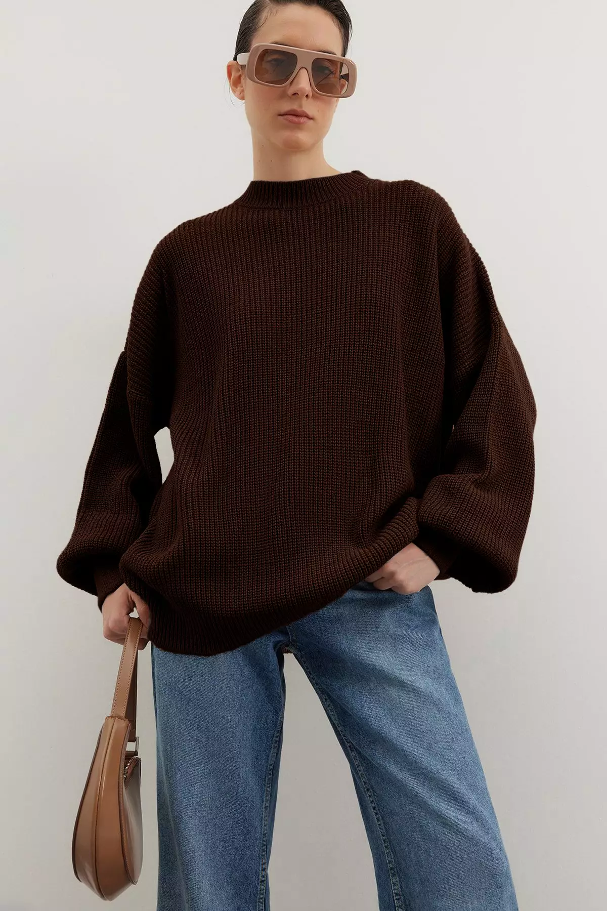 Brown Wide Fit Basic Knitwear Sweater