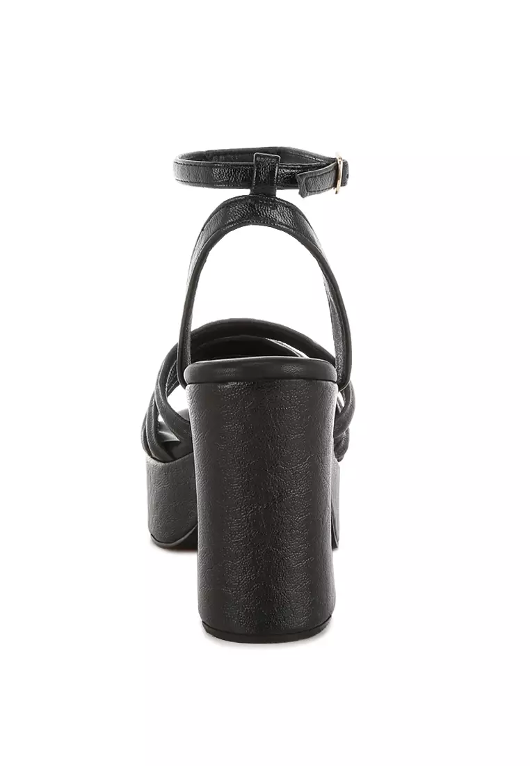 Sandal Platform Tinggi Bertali Warna Hitam