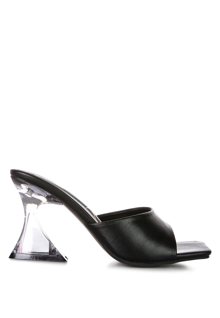 Black Clear Spool Heeled Sandal