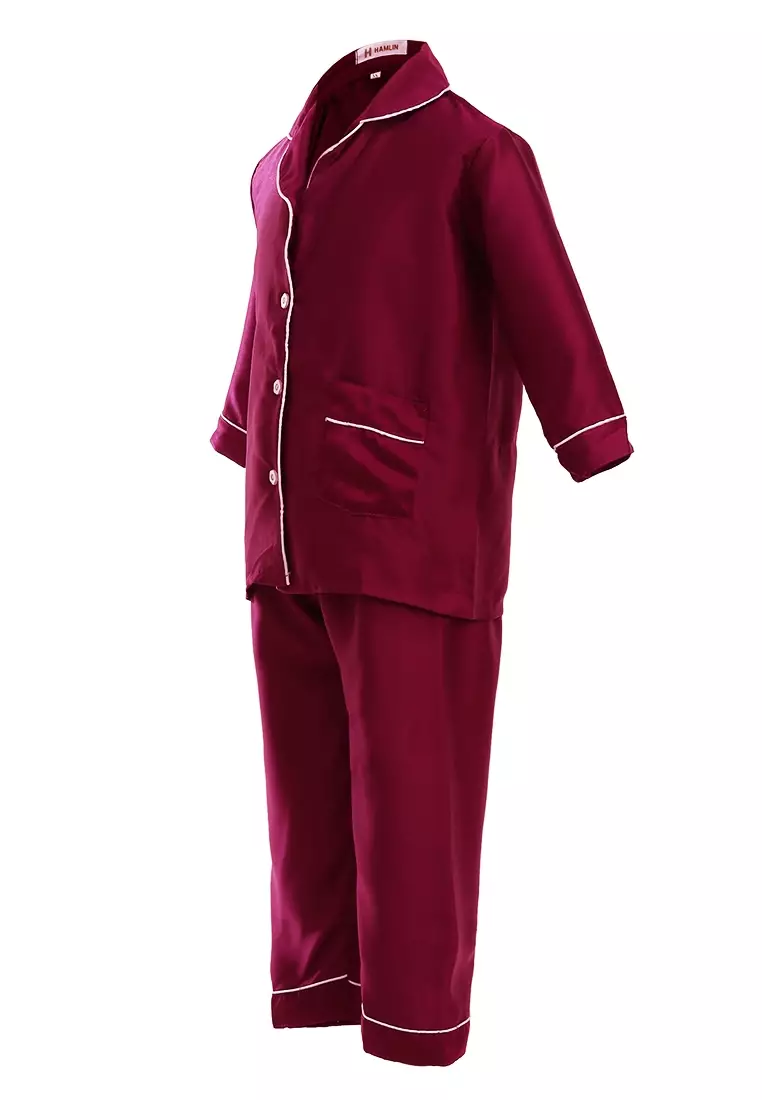 Joyce Piyama Anak Unisex Lengan Panjang Kids Pajamas Motif Polos Material Satin ORIGINAL - Maroon