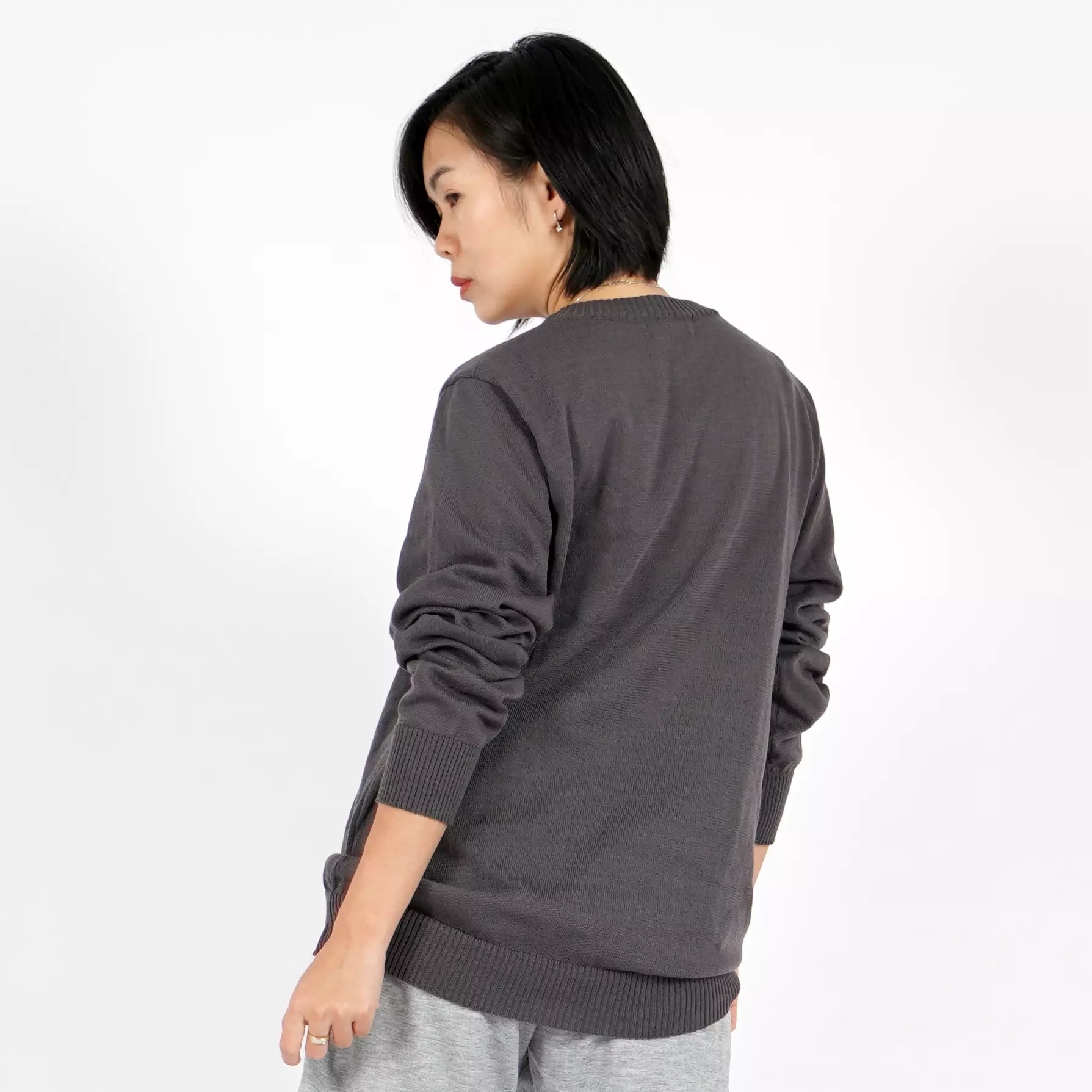 ONIE Knit Sweater Rajut Wanita Knit Outer Sweater O Neck Sweater Wanita Leher O - ABU TUA