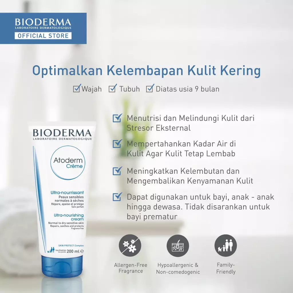 Bioderma Atoderm Creme 200 ml - Face / Body Moisturizer untuk Kulit Normal / Kering