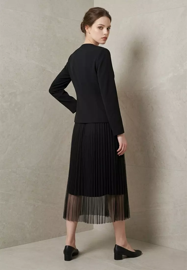 Collarless Draped Open-Front Blazer