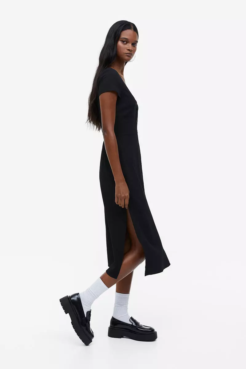 Button-front crêpe dress