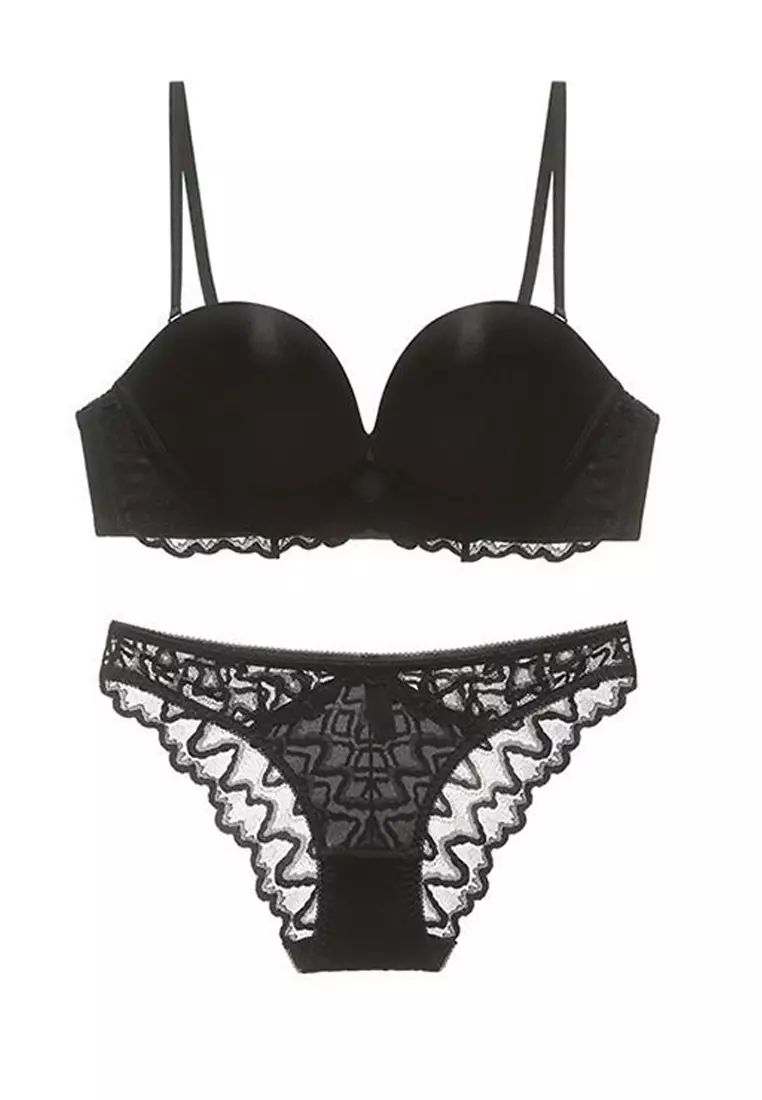LMZ2420P Lady Sexy Bra and Panty Lingerie Set-Black