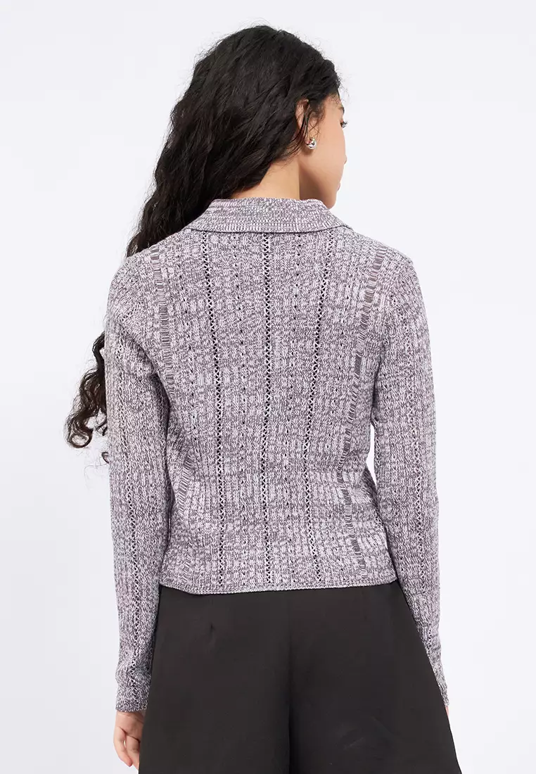 Button Up Embroidery Knit Top