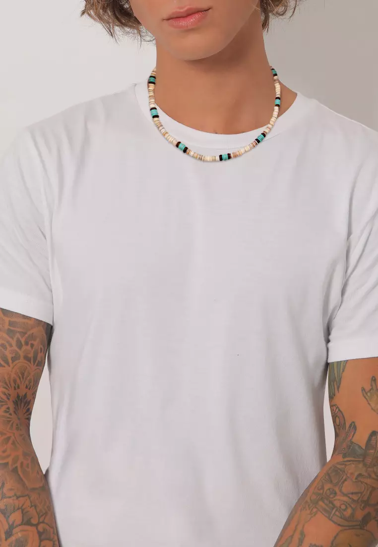 EXCLUSIVE Kalung Perhiasan Perak 925 Pria Howlite Turquoise Heishi Beads