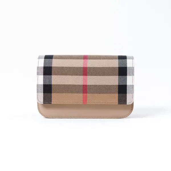 Tas BURBERRY CHECK BEIGE CAMEL LEATHER FLAP SHOULDER BAG 100% ORIGINAL