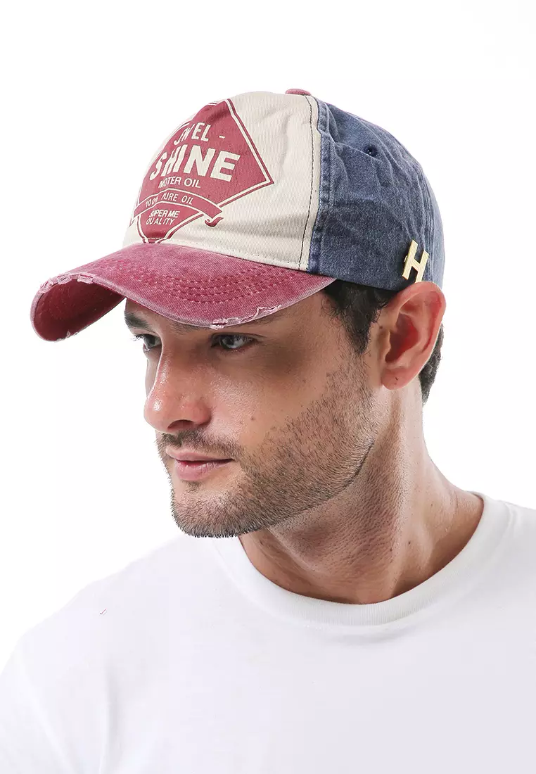 Jahari Topi Baseball Pria Wanita Vintage Design Resizable Strap Casual Cap Material Cotton ORIGINAL - Navy Maroon