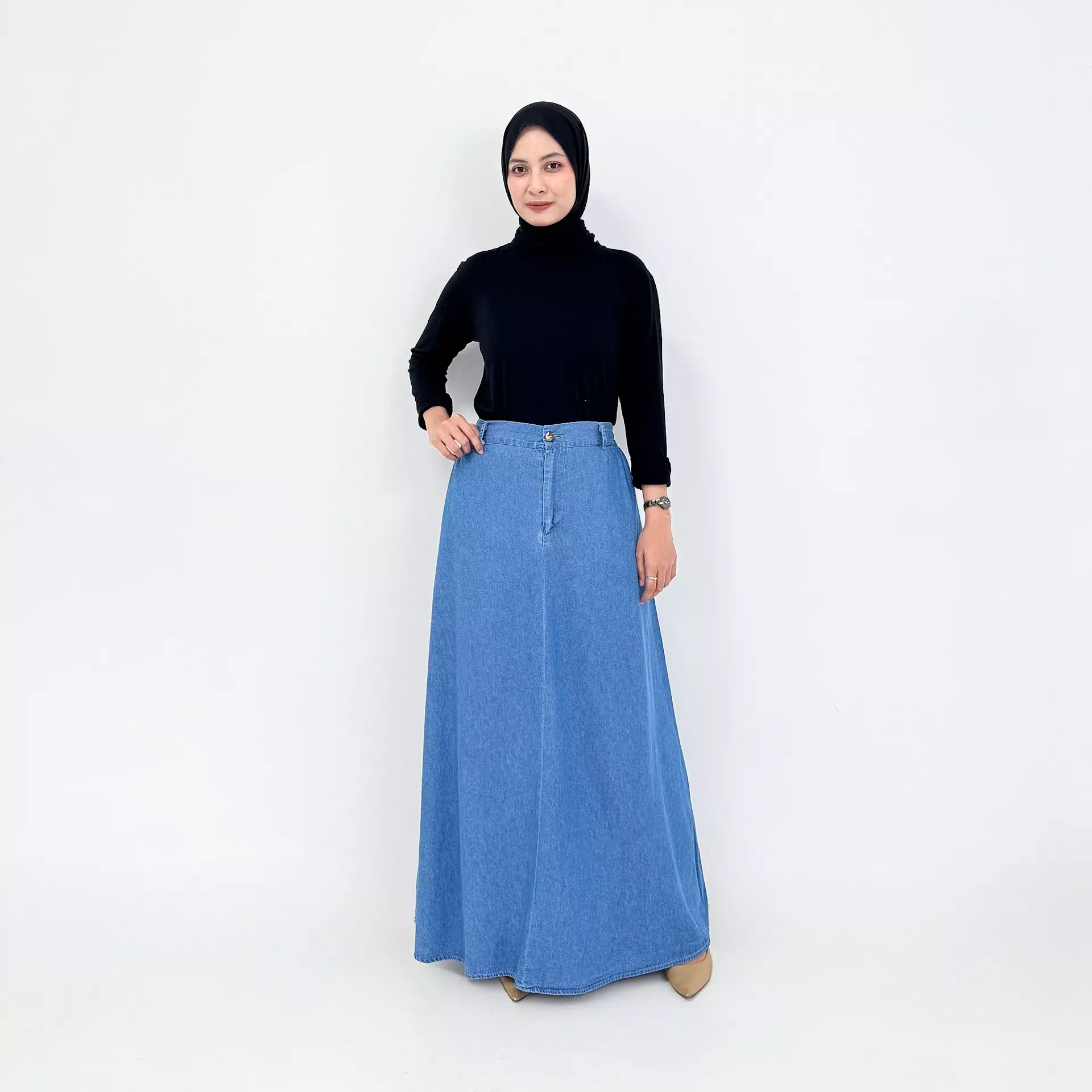 Rok Panjang Wanita - Salsabila Denim Flare Skirt