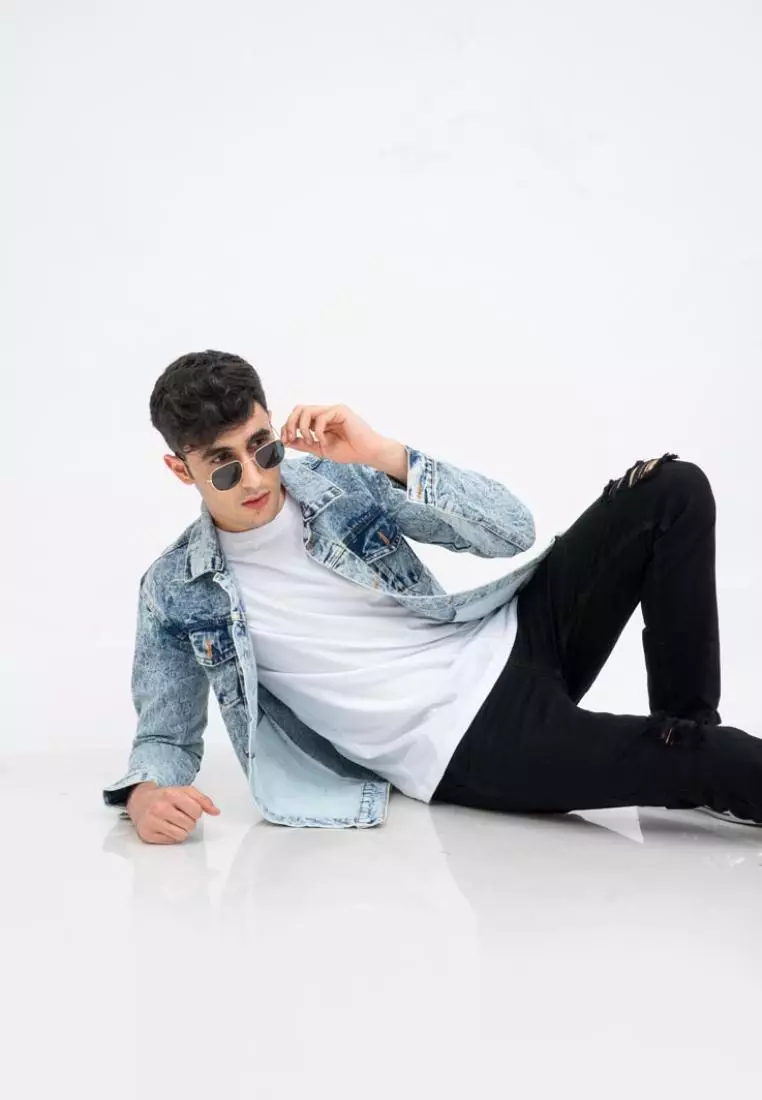 Houseofcuff Jaket Jeans Pria Polos Tebal Dilan Jaket Denim Biru Pudar