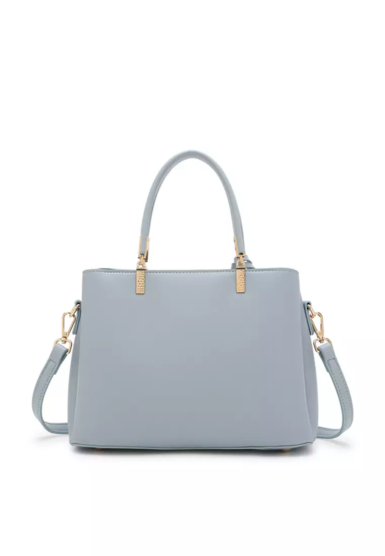 Women's Floral Detail Top Handle Bag / Sling Bag / Crossbody Bag - Blue