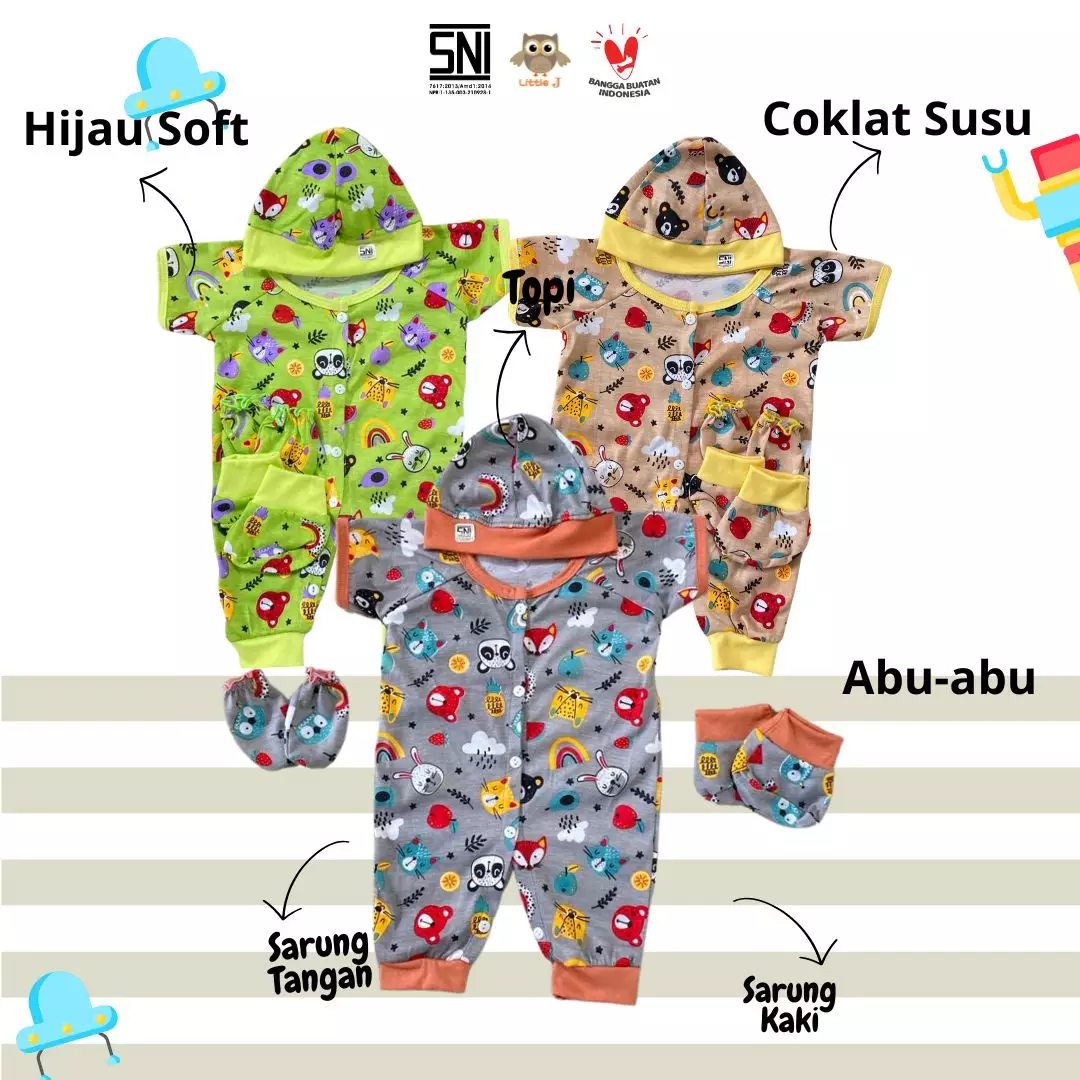 Little J - (KODE 1940) Romper Set Bayi 4 in 1 Motif Karakter Lucu All Size 0-9 Bulan