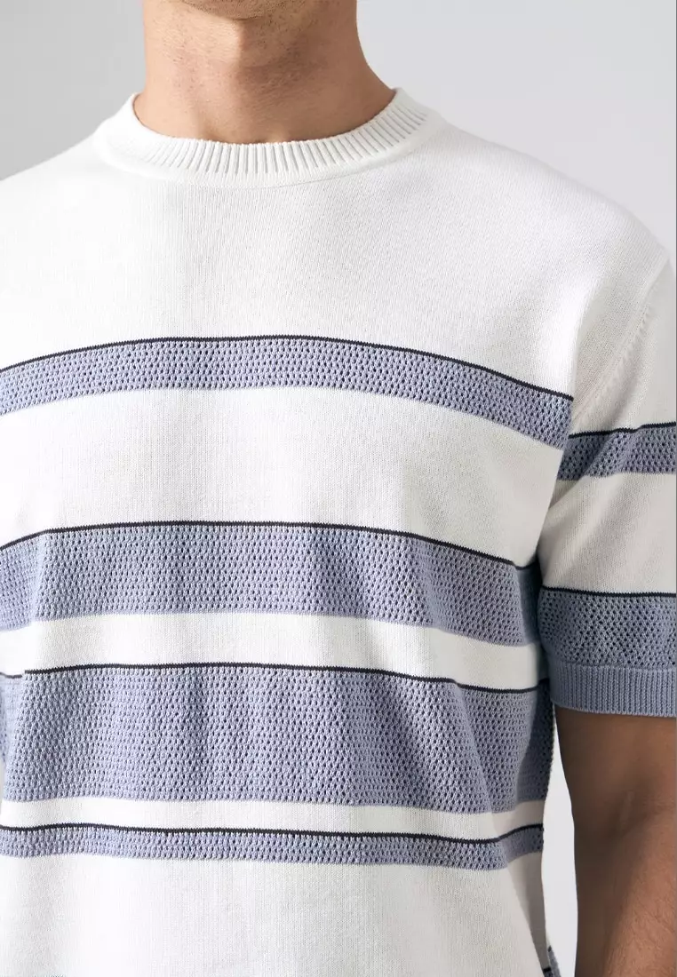 Striped Textured Flat Knit T-Shirt