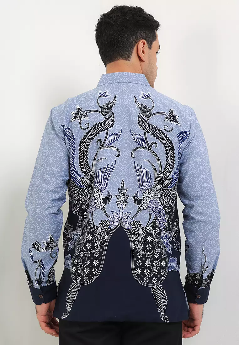Kemeja Lengan Panjang Pria Reguler Fit Full Furing Rianty Arsa Biru Navy