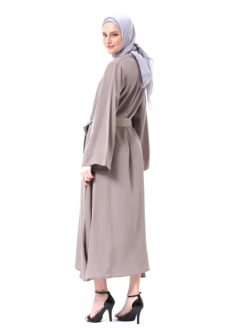Khalisa Aiza Long Abaya Gamis Self Tie Belt Premium High Quality - Khaky