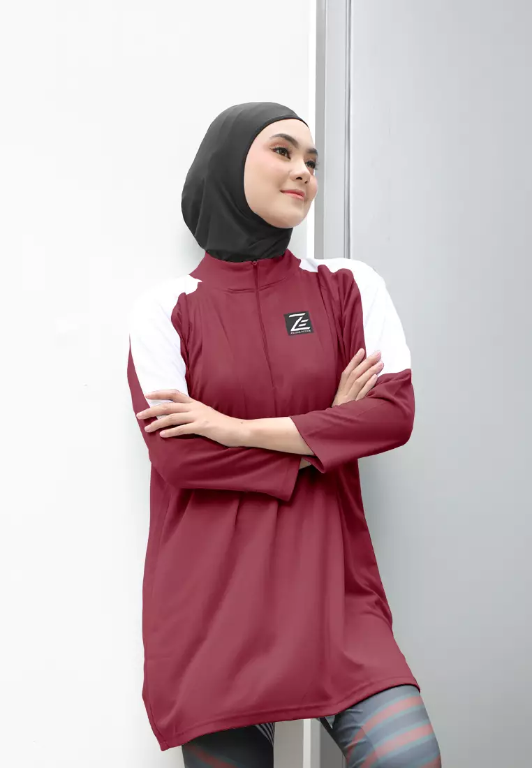 Zelena - Noa Zipper Sport Tunic | Atasan Olahraga Wanita - Cherry Red