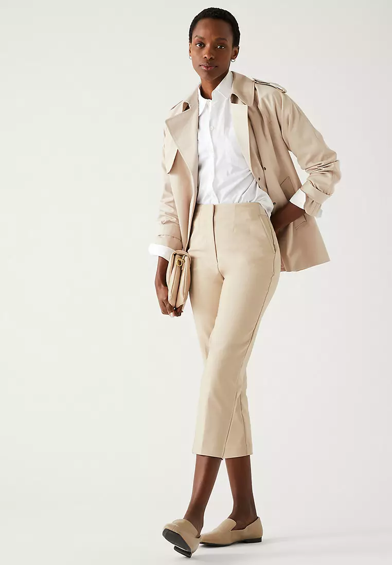 Cotton Blend Slim Fit Cropped Trousers