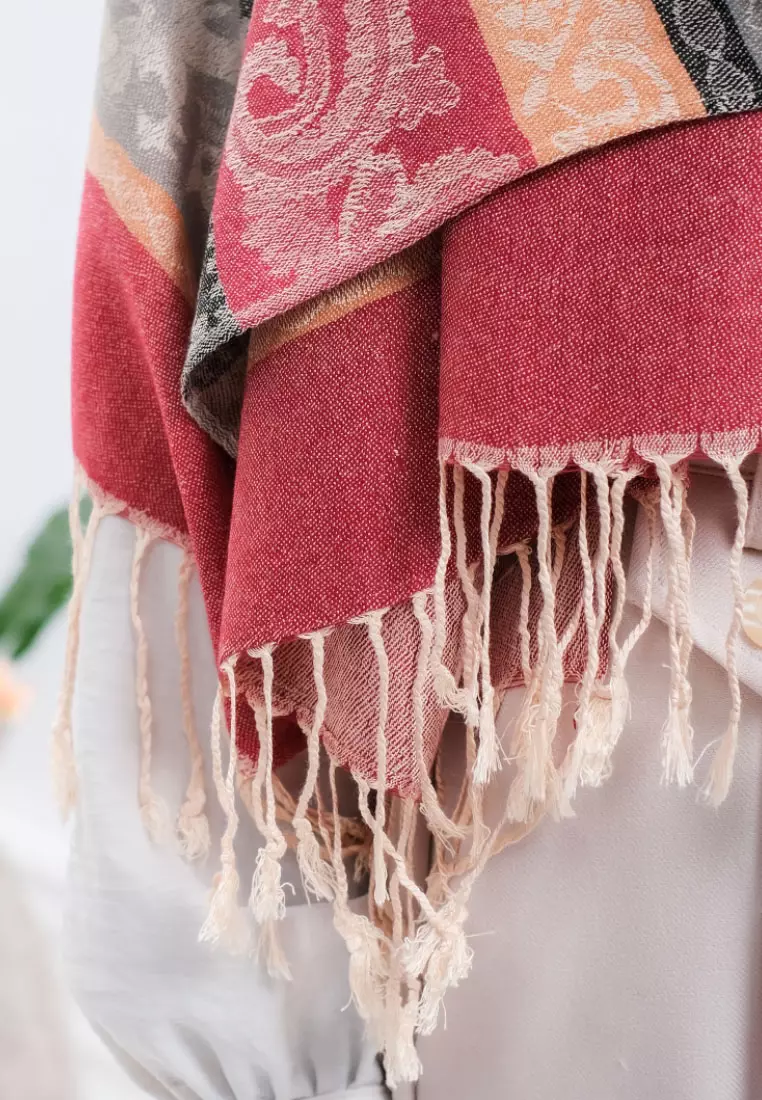 Hijab Pashmina Wanita Reversible Viscose Multicolour Vintage Pattern Pashmina Shawl Syal Wanita Autumn Glow