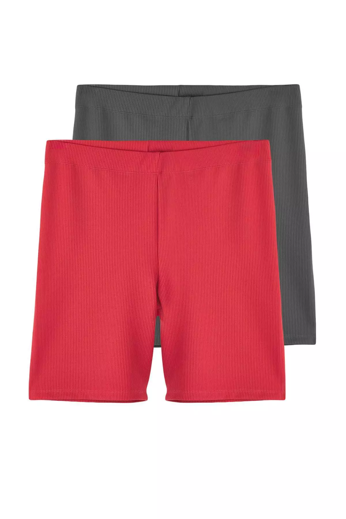 Anthracite-Dry Rose High Waist 2-Pack Biker Ribbed Knit Plus Size Leggings Tbbss24Bv00000