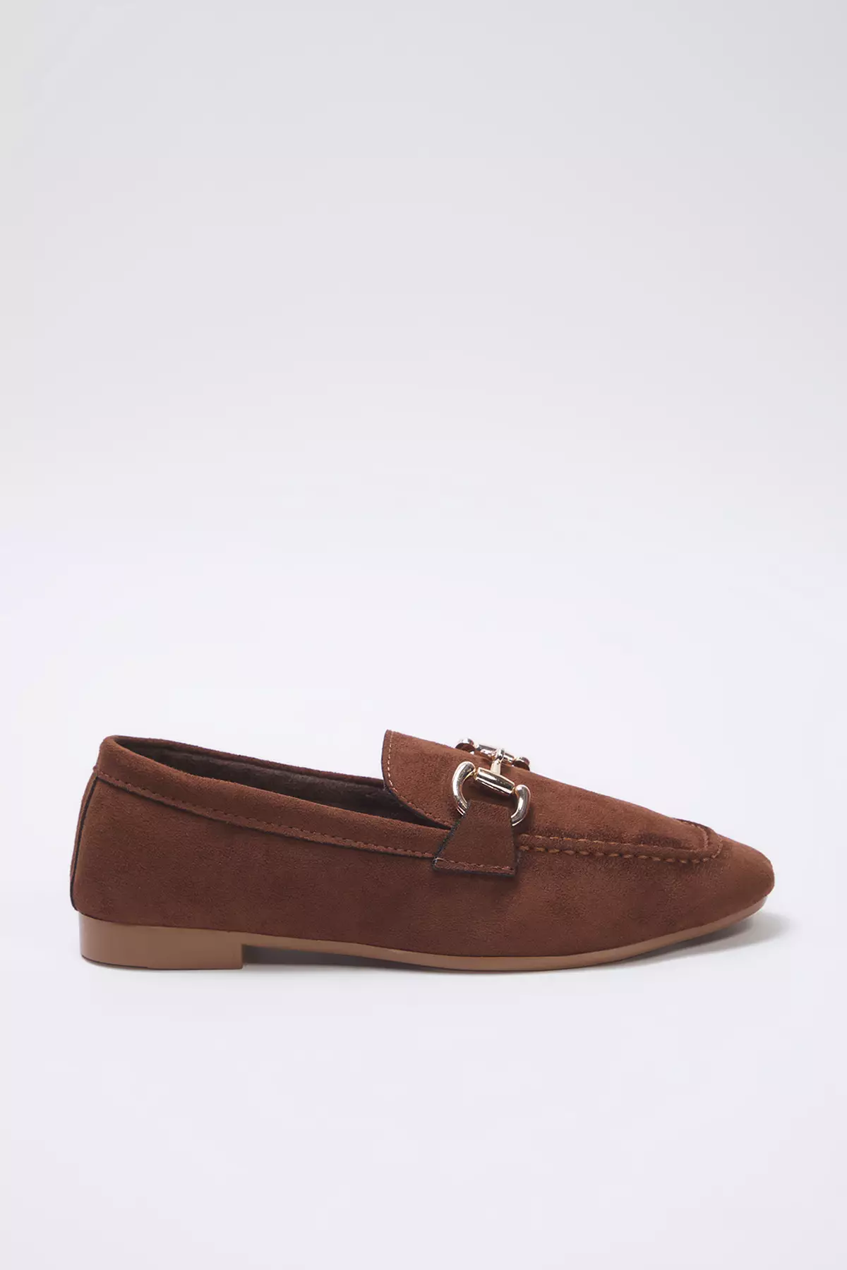 Dark Brown Suede Accessory Detailed Women's Loafer Shoes Takss25La00000
