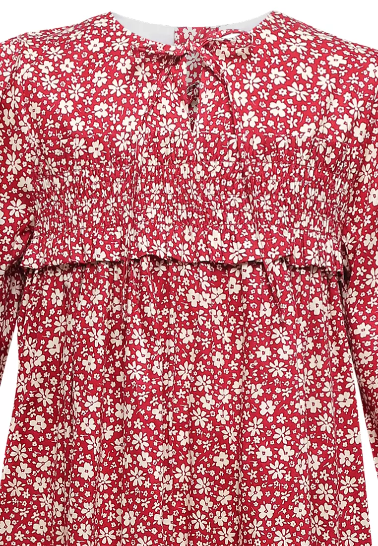 Pito Dito Girl Cherryblossom Dress Midi Anak Merah Motif Bunga