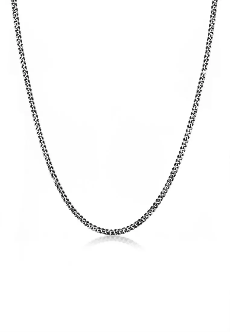 Necklace Men Tank Chain Basic Massive Oxidated in 925 Sterling Silver