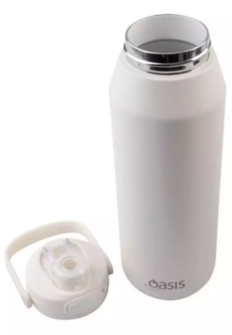 Oasis Ceramic Stainless Steel Triple Wall Capri Quick Release Drink Bottle 1L - Alabaster
